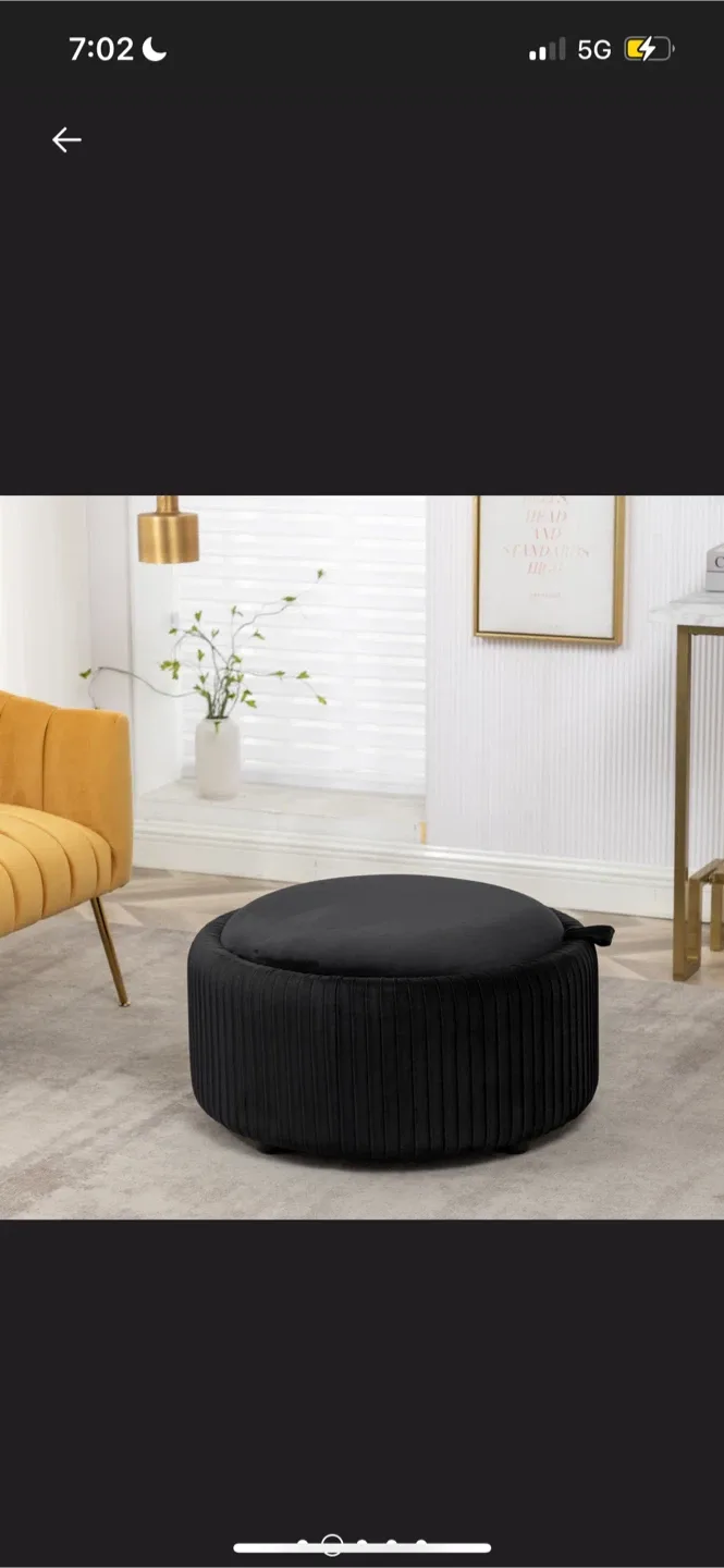 New Black Round Storage Ottoman 27” X 16” tall thumbnail