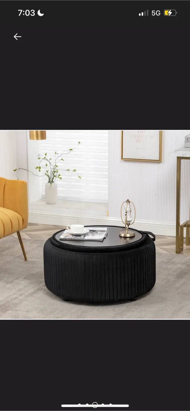 New Black Round Storage Ottoman 27” X 16” tall image indicator(2)