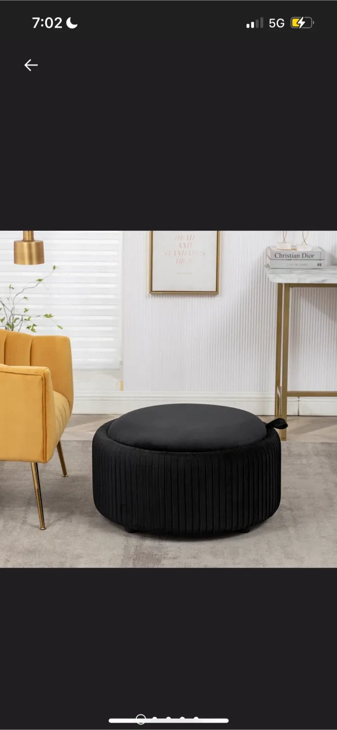 New Black Round Storage Ottoman 27” X 16” tall image indicator(3)