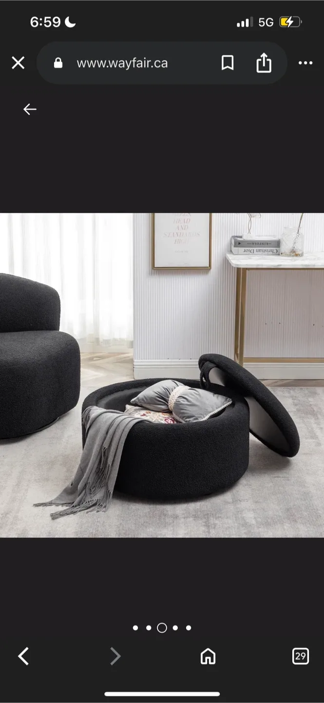 New Black Round Storage Ottoman 27” X 16” tall image indicator(6)