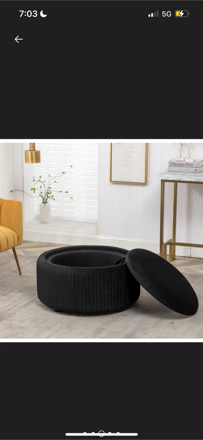 New Black Round Storage Ottoman 27” X 16” tall image indicator(8)