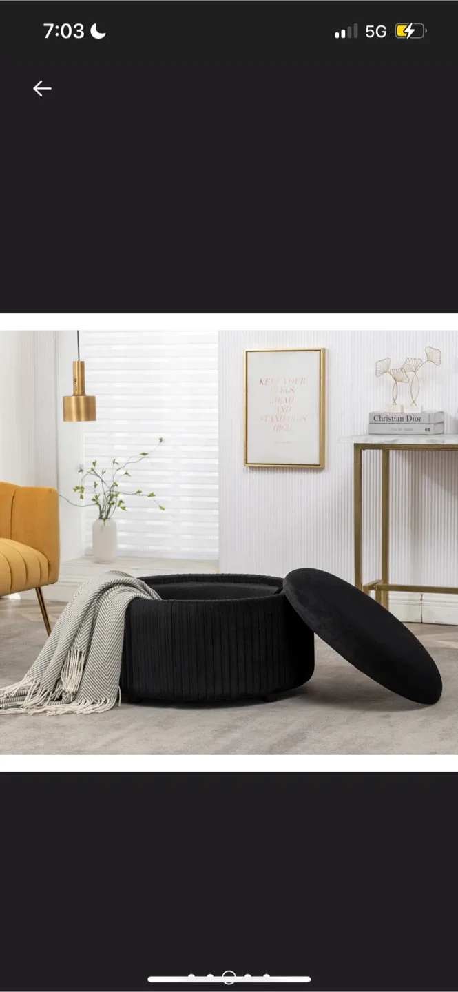 New Black Round Storage Ottoman 27” X 16” tall image indicator(7)