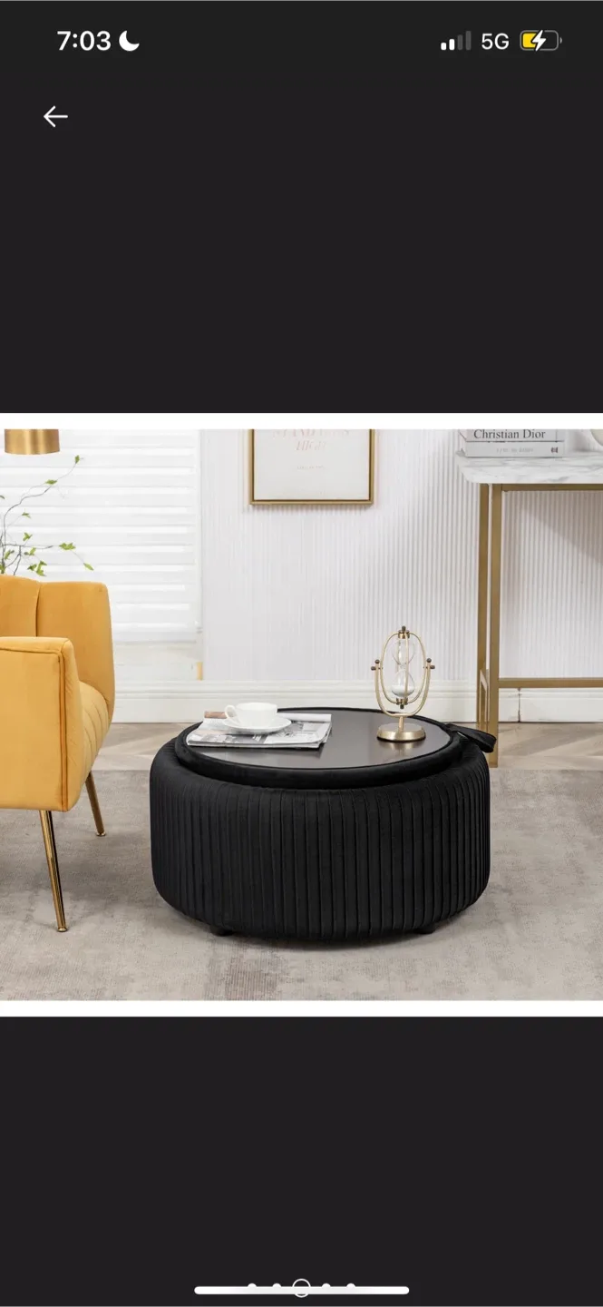 New Black Round Storage Ottoman 27” X 16” tall image indicator(9)