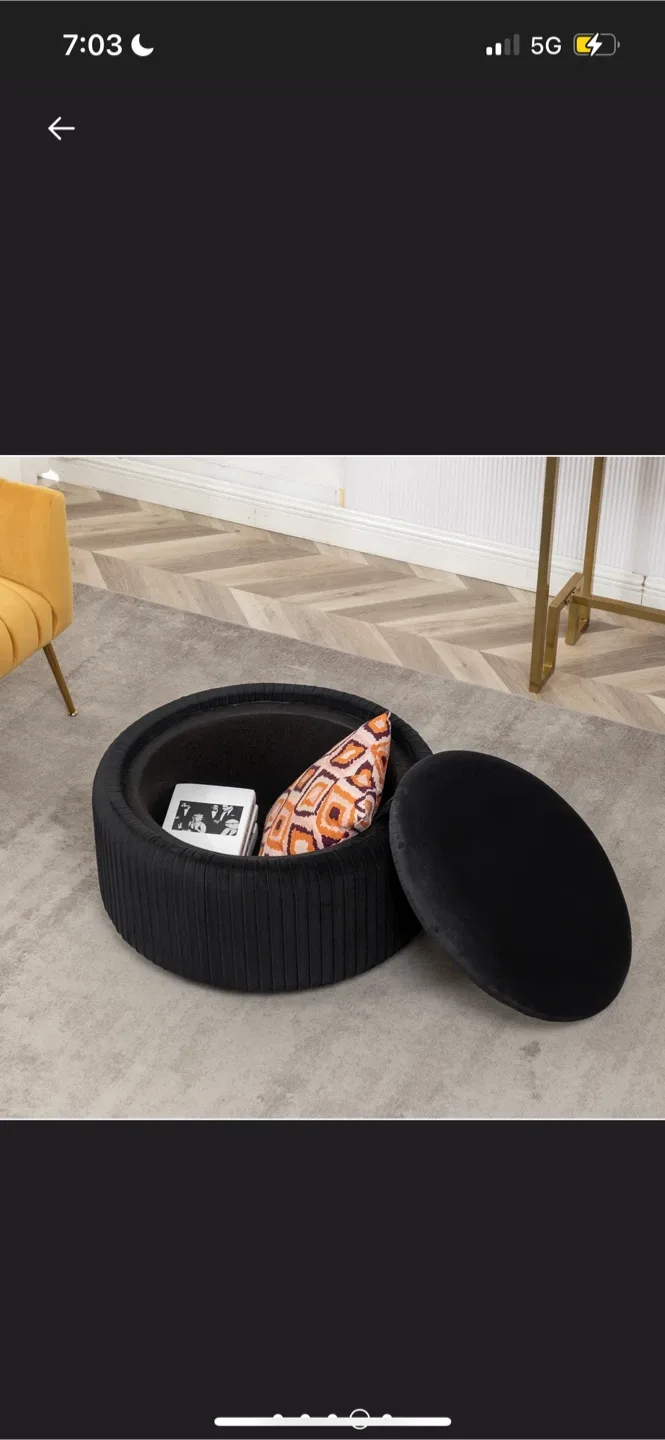 New Black Round Storage Ottoman 27” X 16” tall image indicator(10)