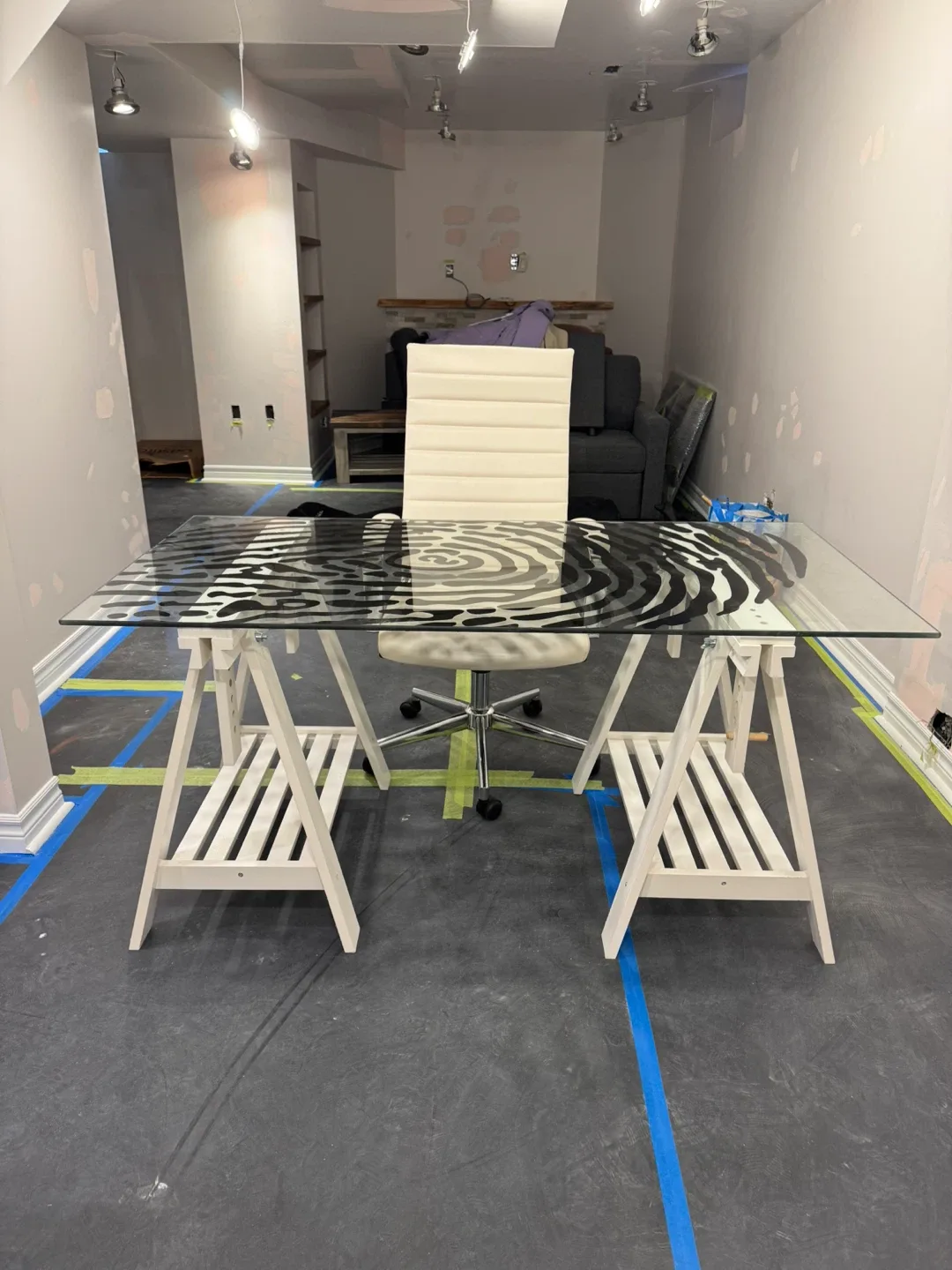 Glass work table with Cream Leather Office Chair image indicator(2)