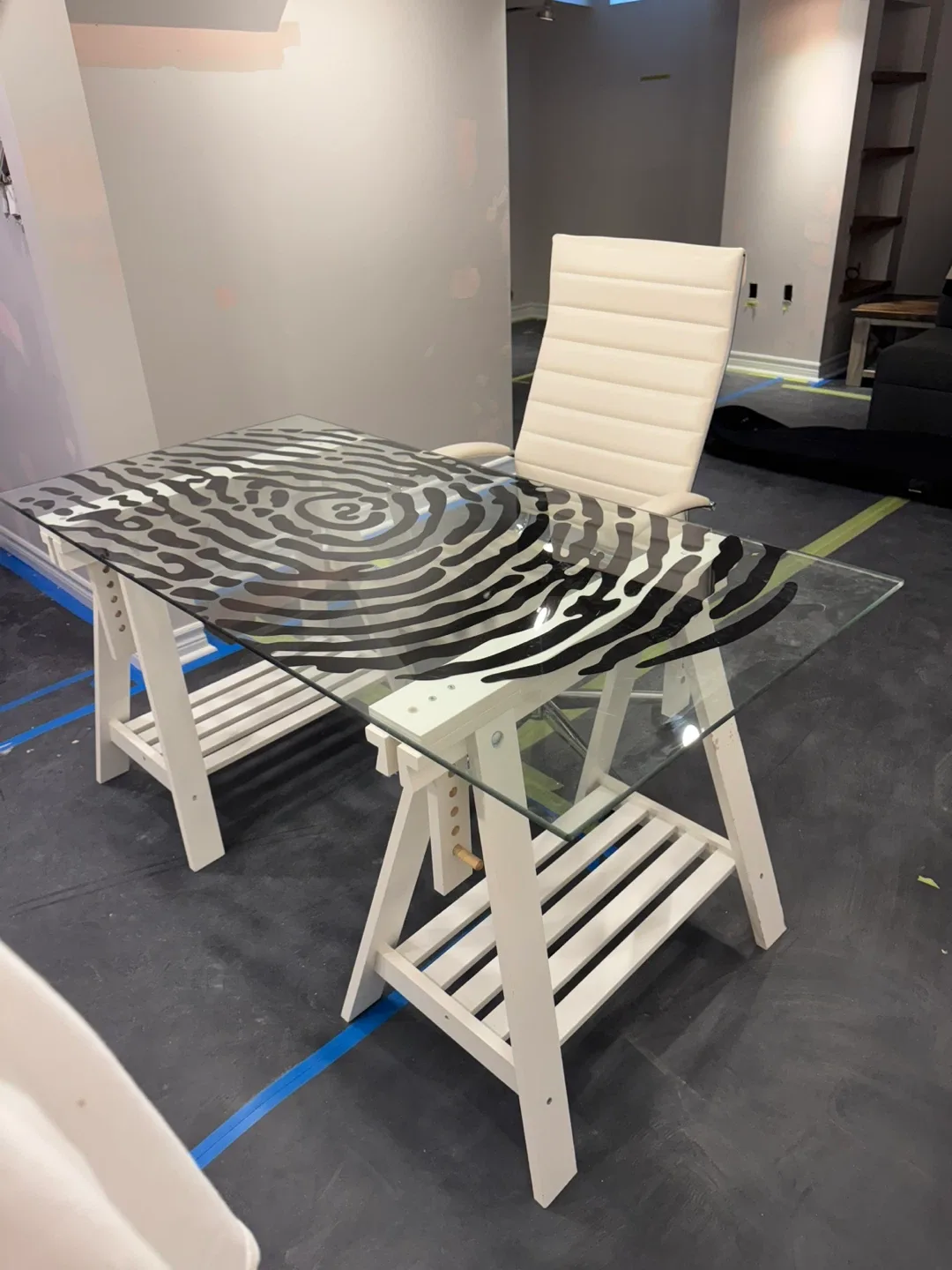 Glass work table with Cream Leather Office Chair image indicator(3)