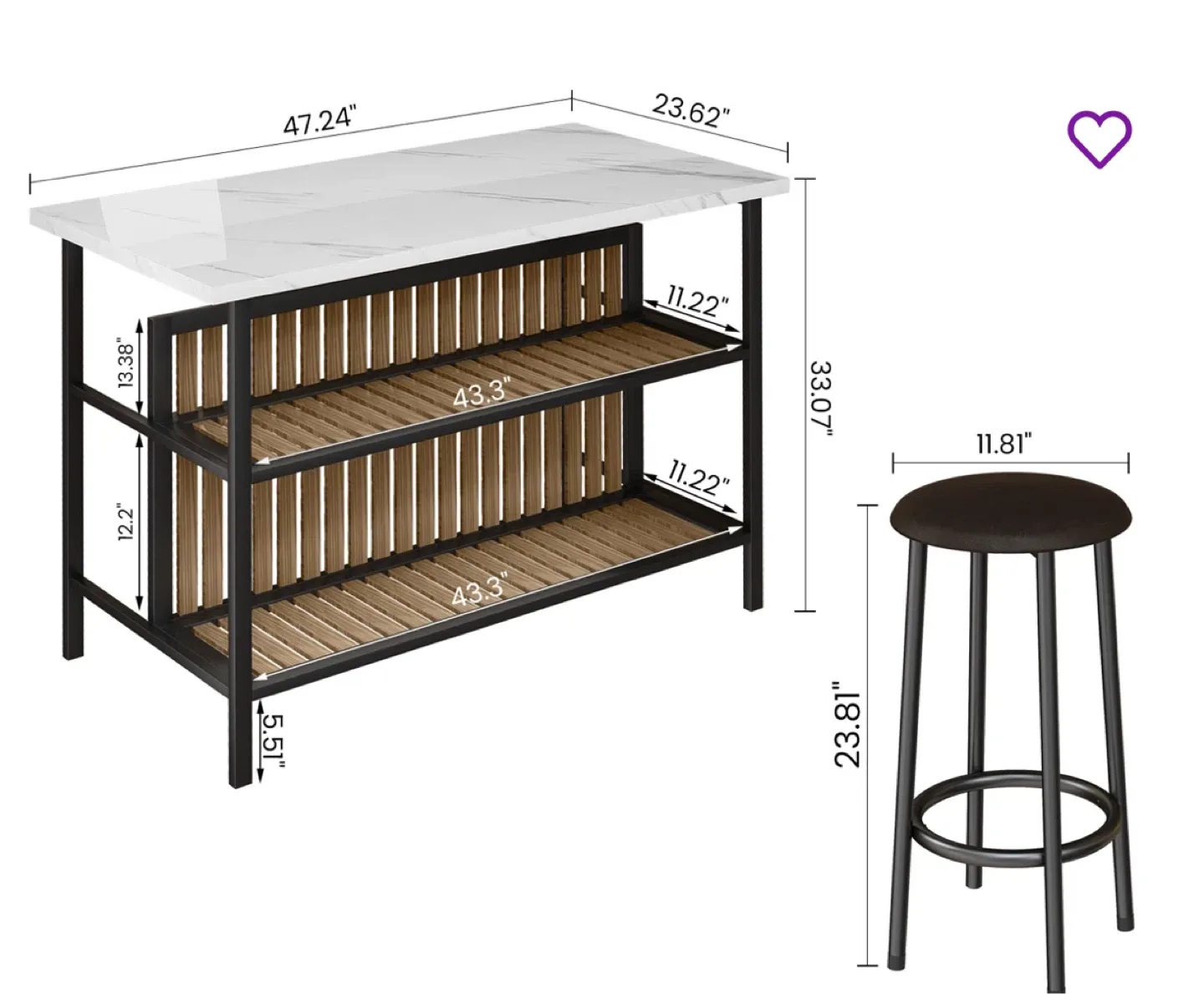 Dining island Set with 2 Stools image indicator(2)