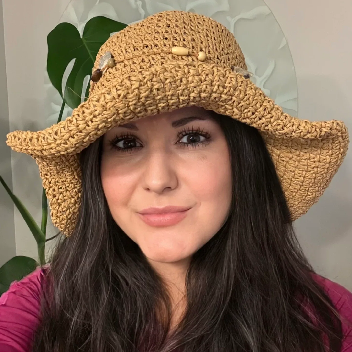 TIME AND TRU Woven Paper Straw Sun Hat Wide Brim Adjustable