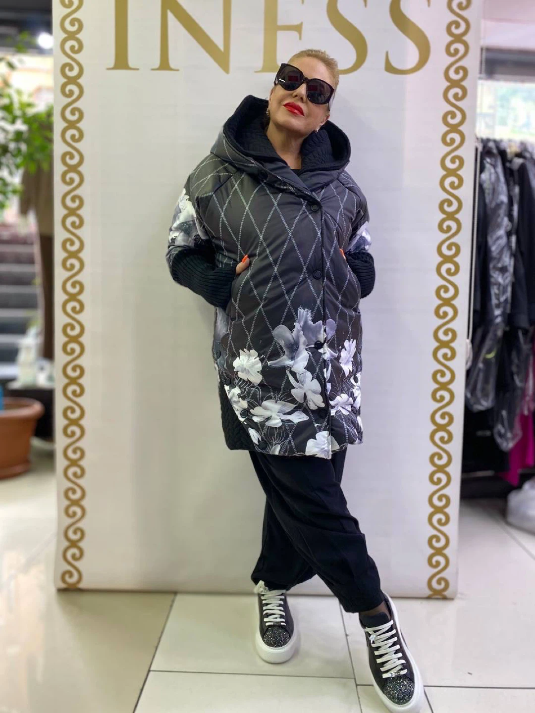 INISS Hooded Floral Puffer Coat
