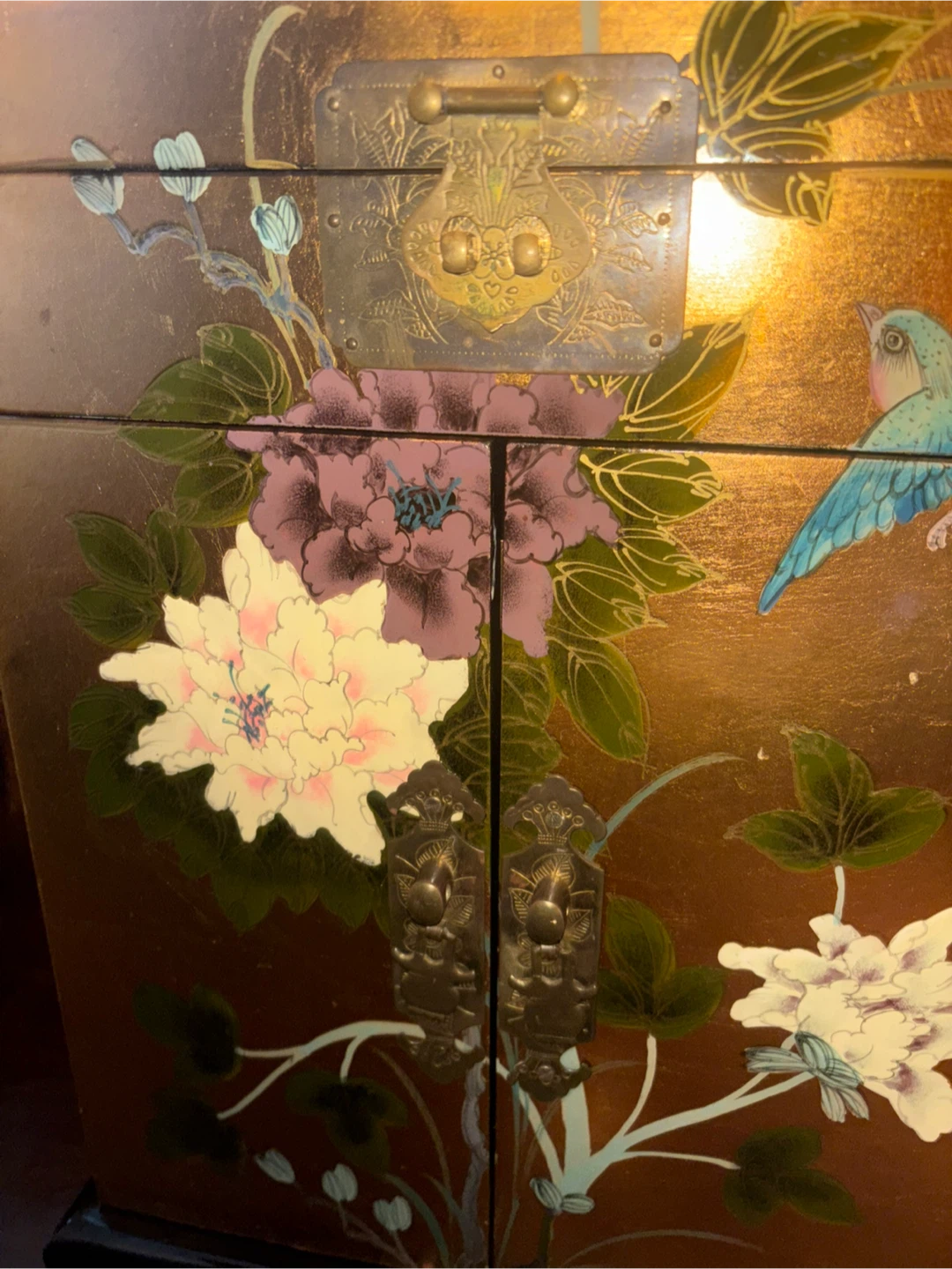 Vintage black lacquer Floral Jewelry Box - photo 4