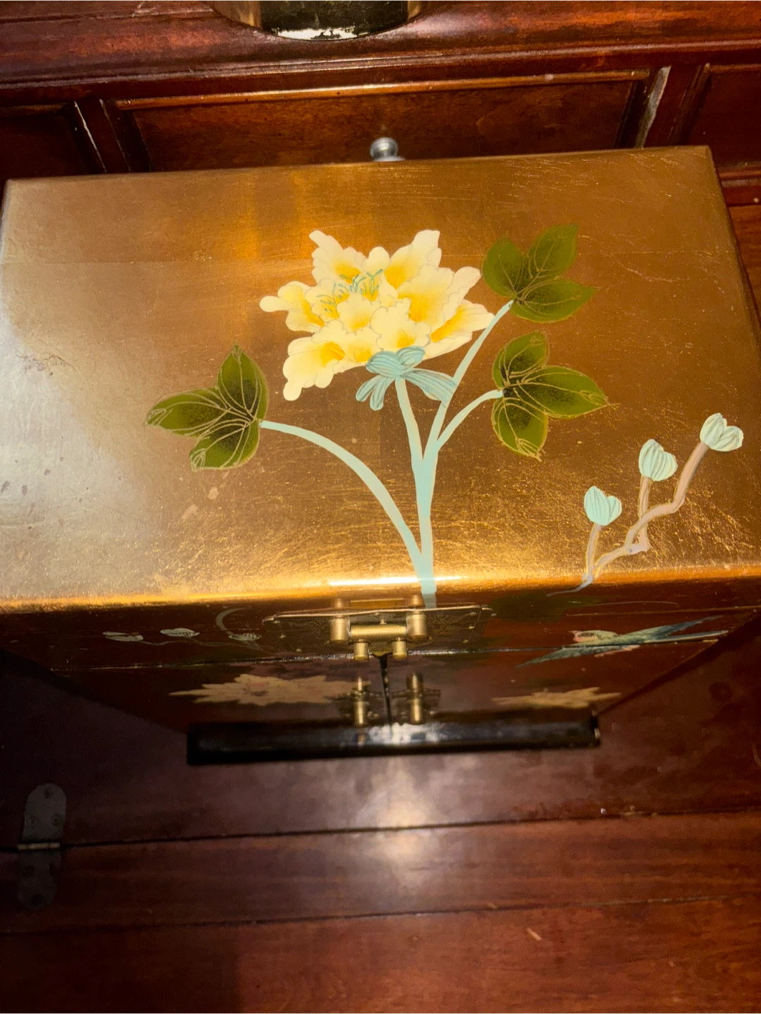 Vintage black lacquer Floral Jewelry Box - photo 3