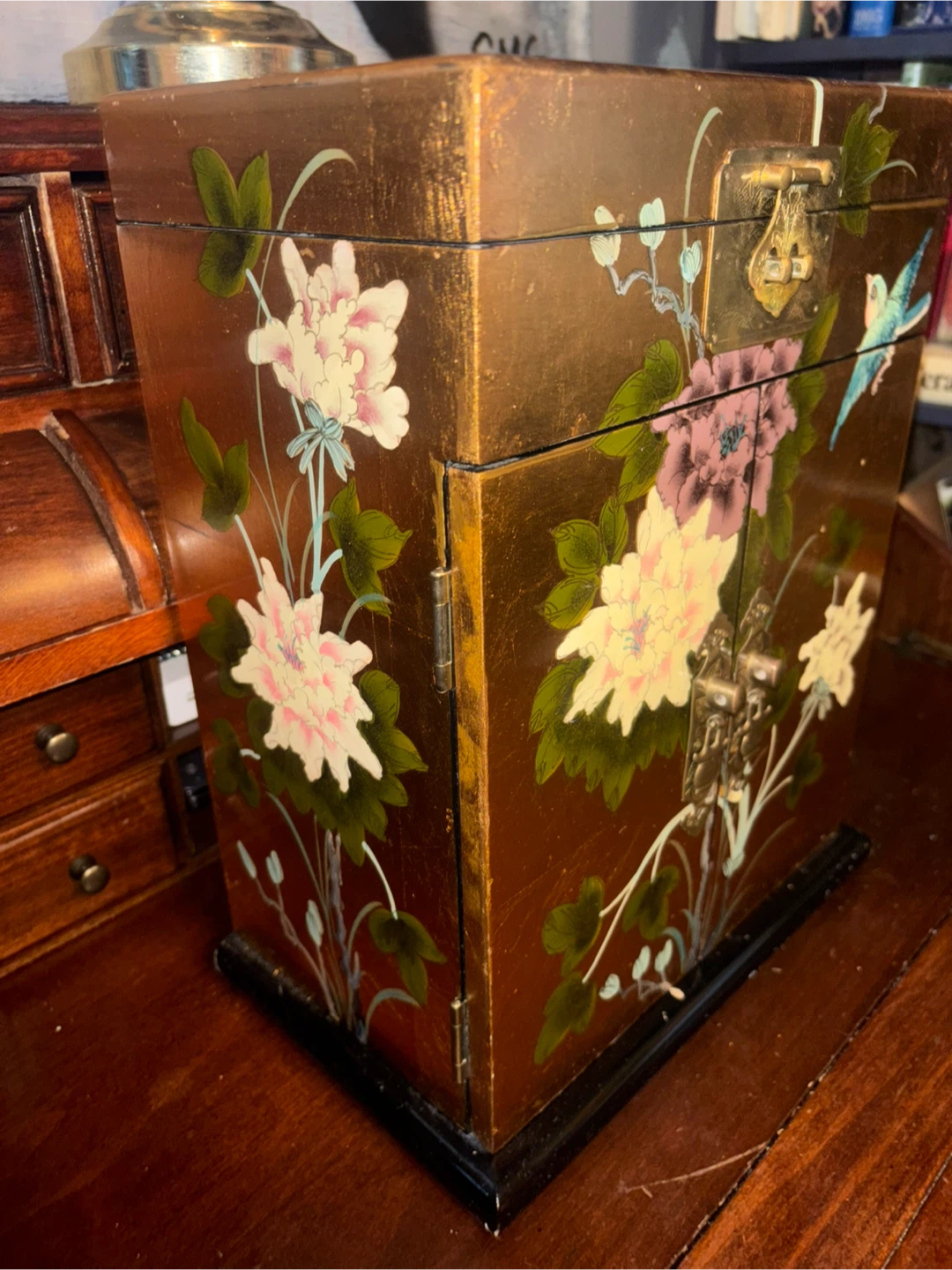 Vintage black lacquer Floral Jewelry Box - photo 5