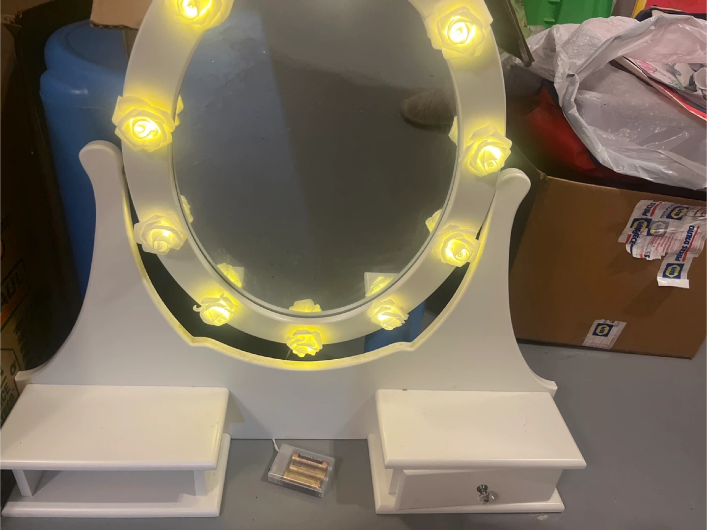 White Vanity Mirror with LED Rose Lights