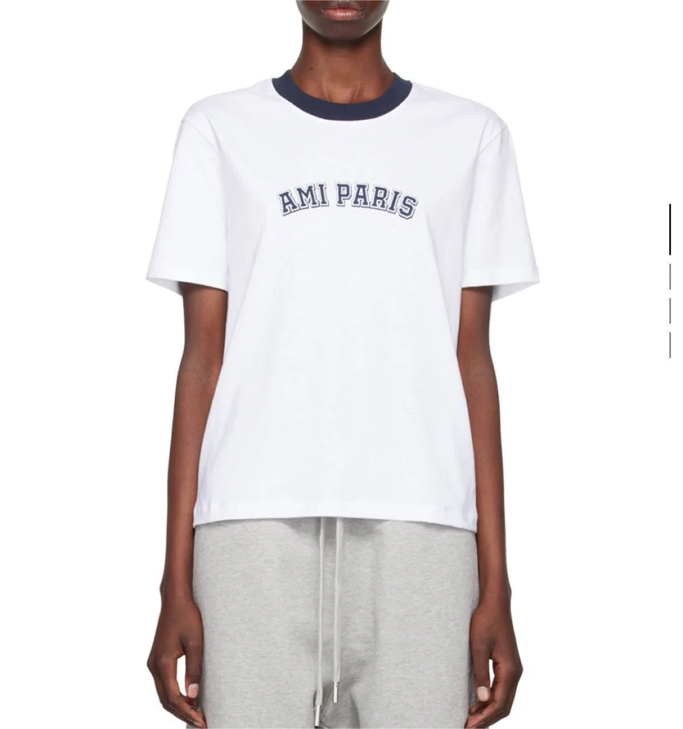 AMI Paris White T-Shirt with Navy Trim unisex,XL thumbnail