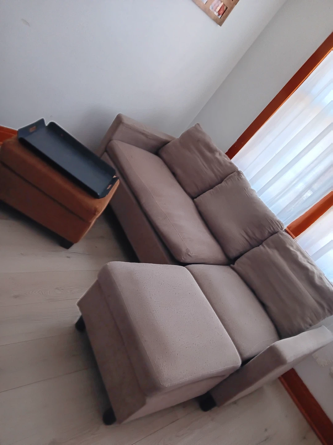 Beige Sofa with Ottoman
