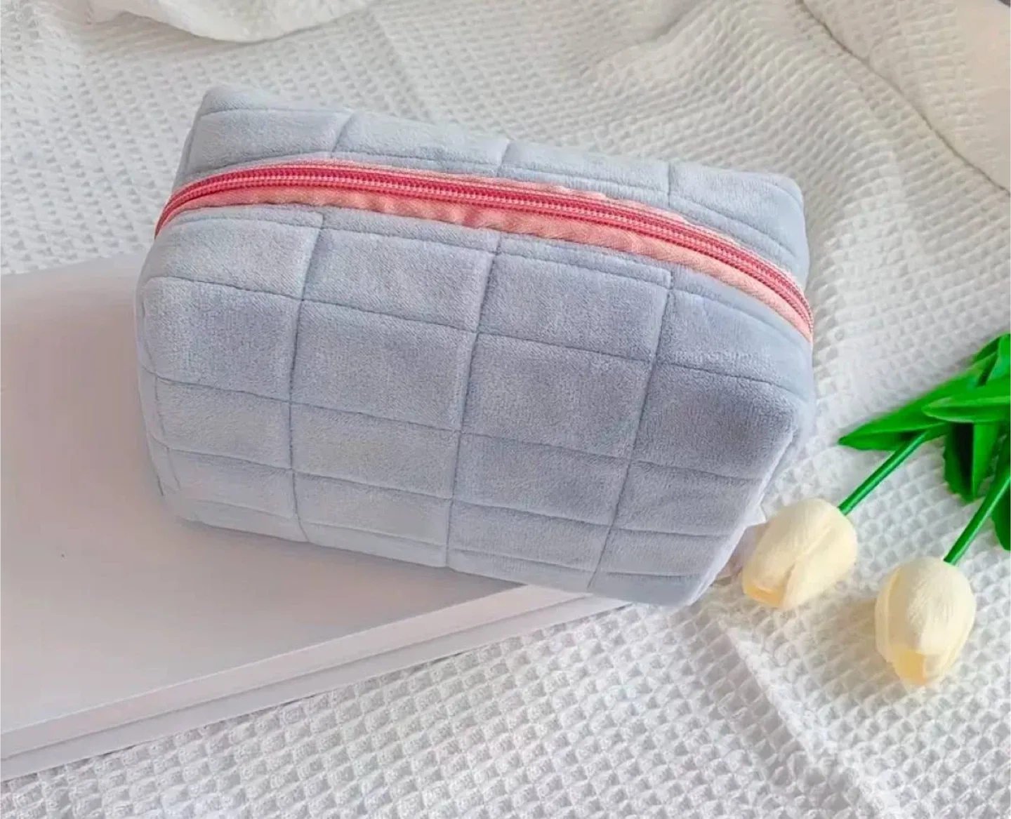 Plush Blue Makeup Bag with Zipper thumbnail