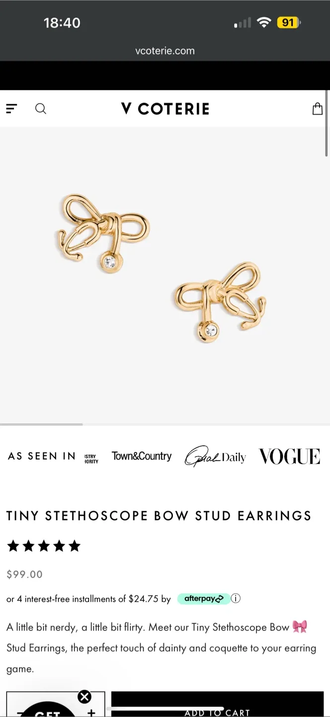 V Coterie Tiny Stethoscope Bow Necklace & Studs image indicator(5)