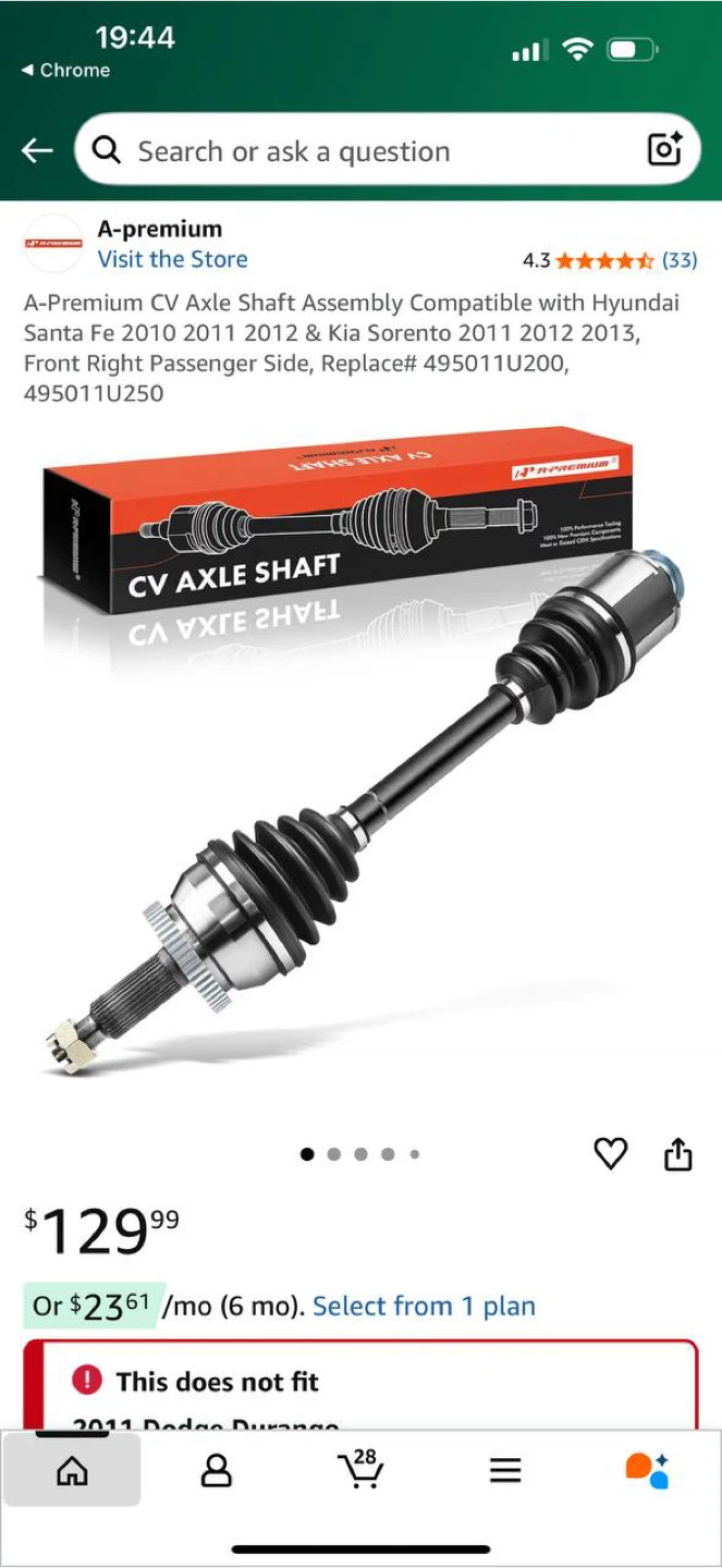 A-Premium CV Axle Shaft Assembly — Compatible with Hyundai Santa