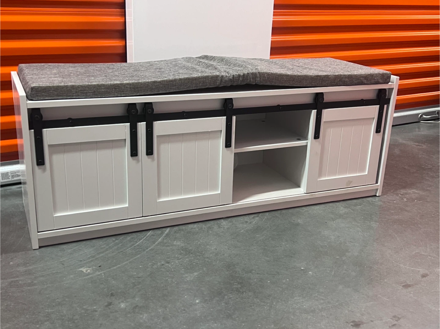 White Shoe Storage Bench with Sliding Doors