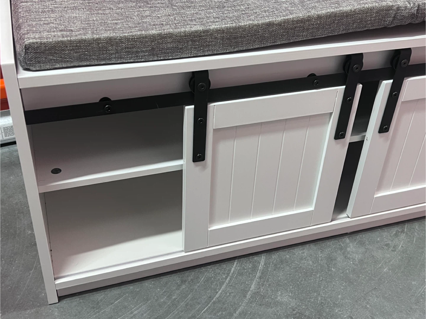 White Shoe Storage Bench with Sliding Doors - photo 2