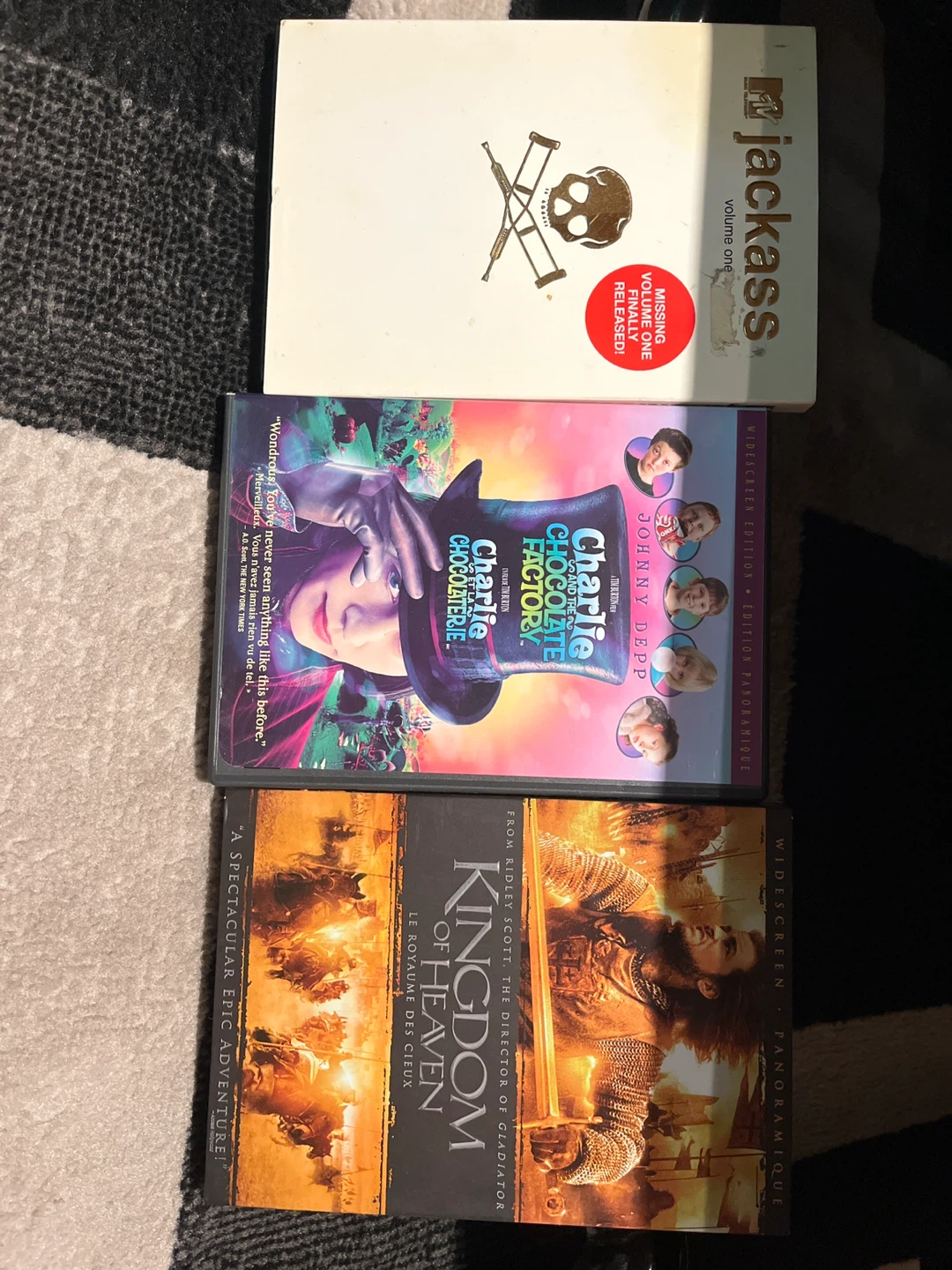 $5 each—DVD Bundle: Jackass, Charlie, Kingdom of Heaven