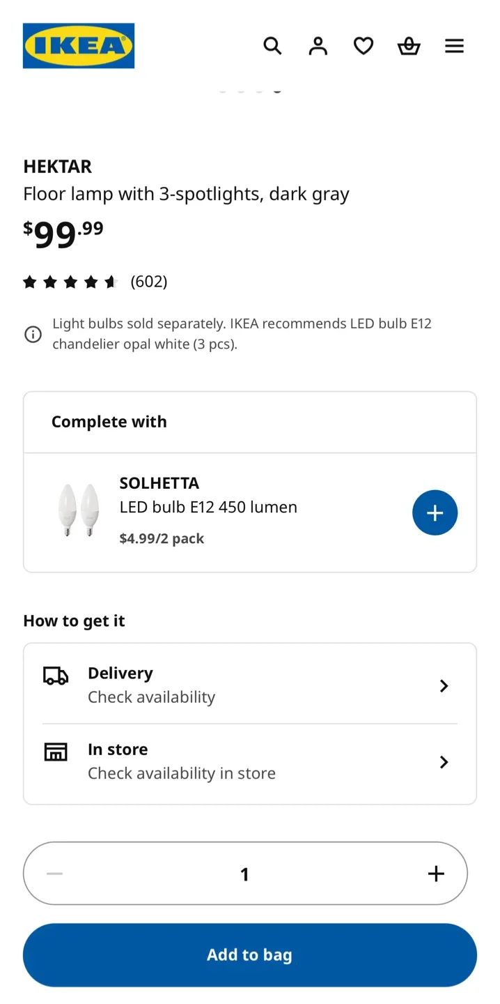 IKEA Hektar Floor Lamp with 3 Spotlights - Dark Grey image indicator(5)