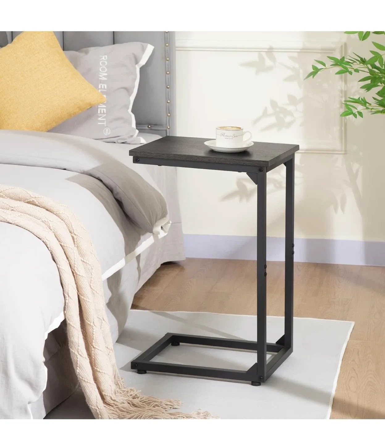 C-Shaped End Table - Dark Wood & Black Metal image indicator(4)