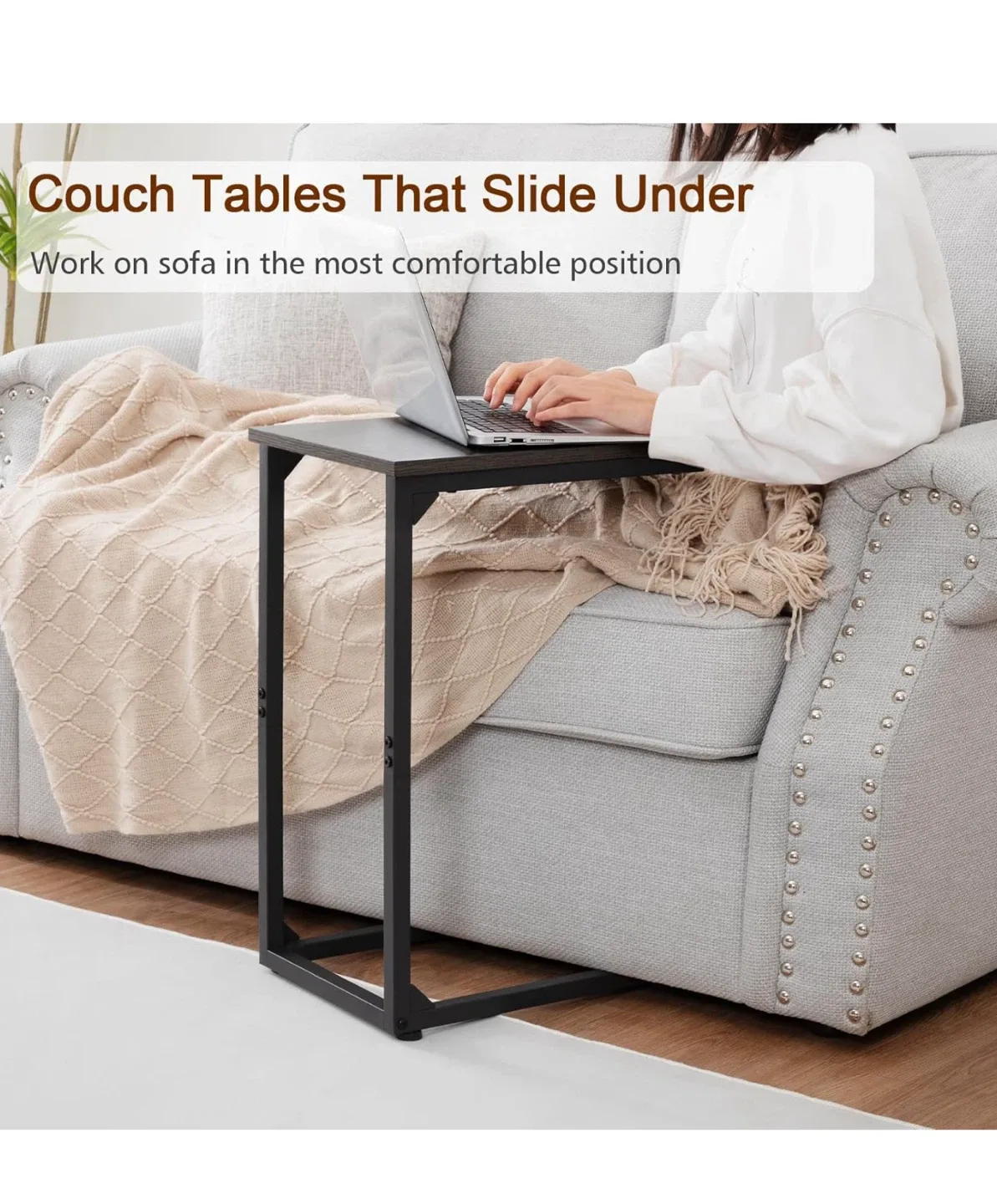 C-Shaped End Table - Dark Wood & Black Metal image indicator(6)