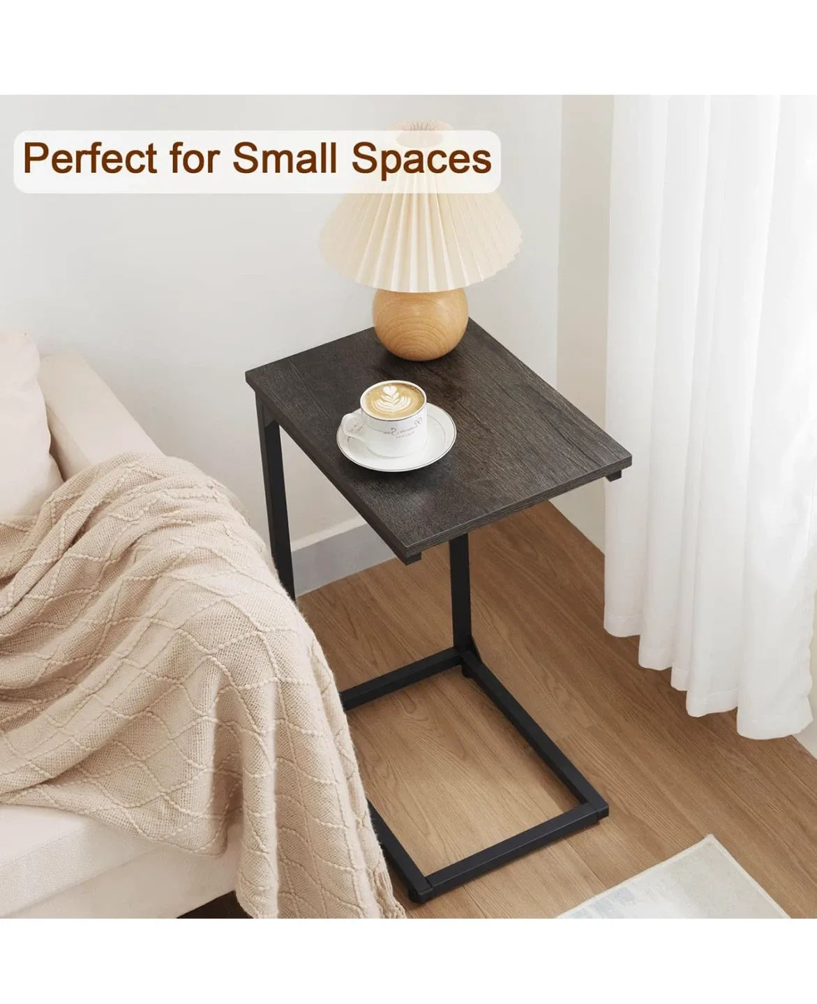 C-Shaped End Table - Dark Wood & Black Metal image indicator(8)