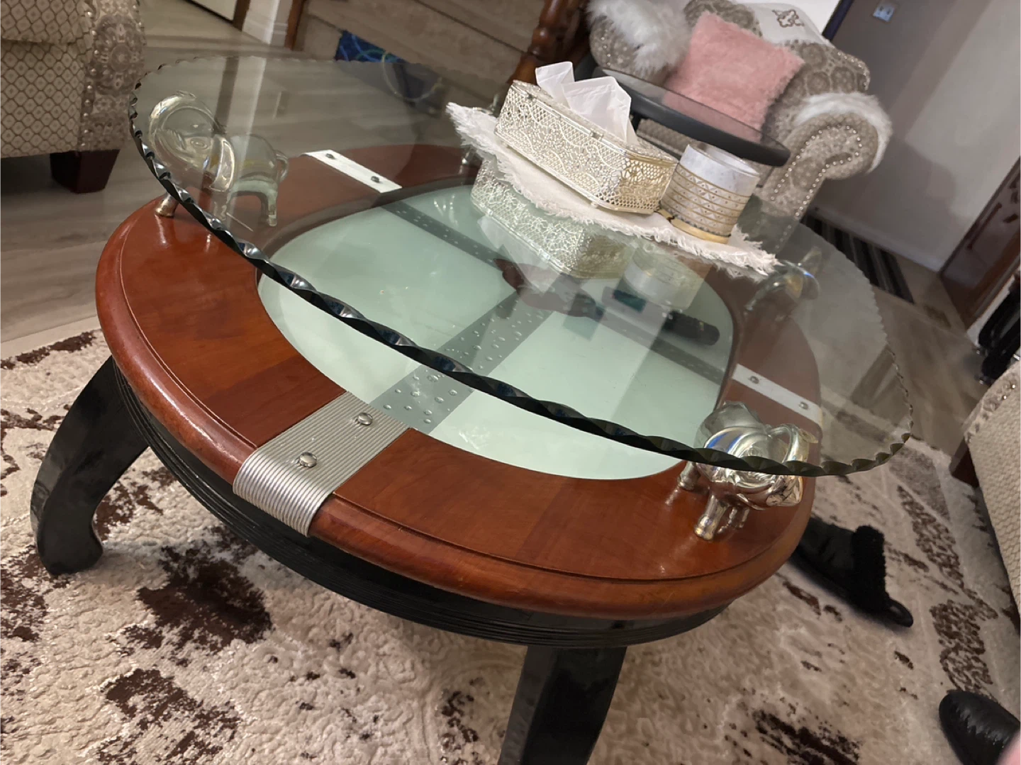 Glass Top Coffee Table with Elephant Accents - photo 2