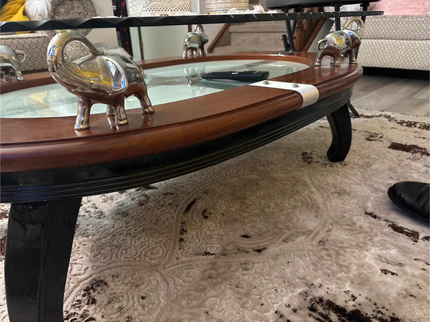 Glass Top Coffee Table with Elephant Accents - photo 3