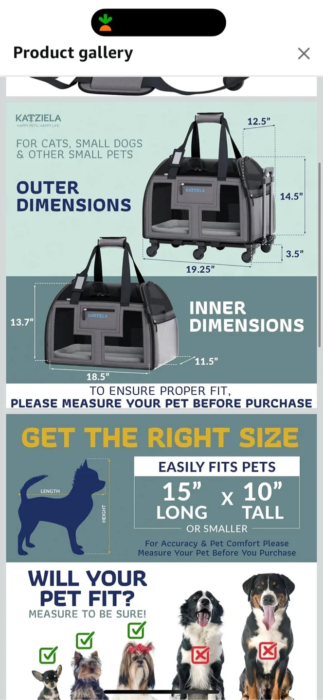 Katziela Rolling Pet Carrier - Dark Grey image indicator(3)