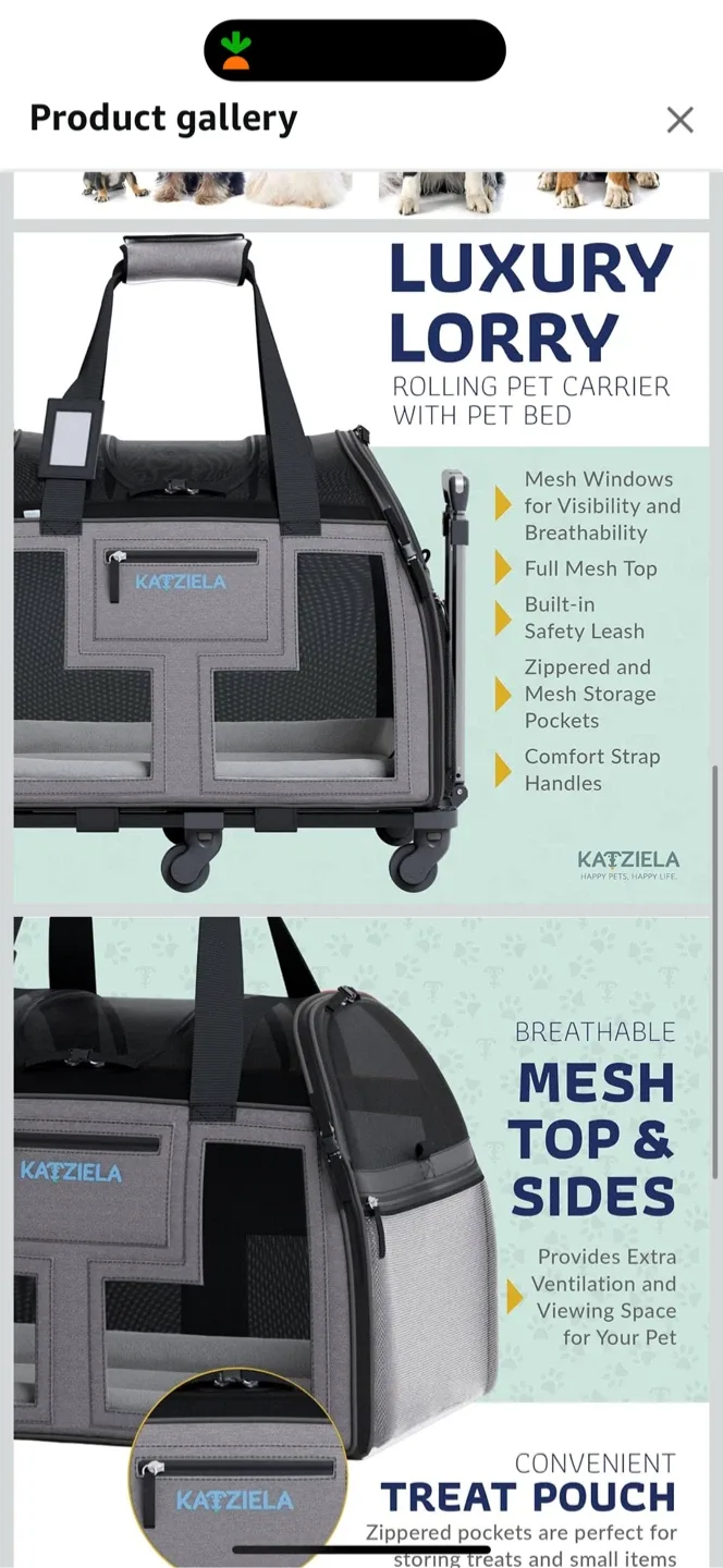 Katziela Rolling Pet Carrier - Dark Grey image indicator(2)