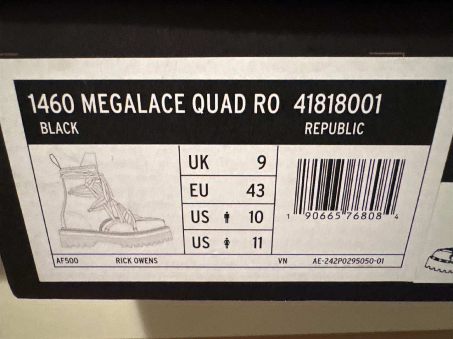 Rick Owens x Dr. Martens 1460 Megalace Quad RO - US 10 - photo 2