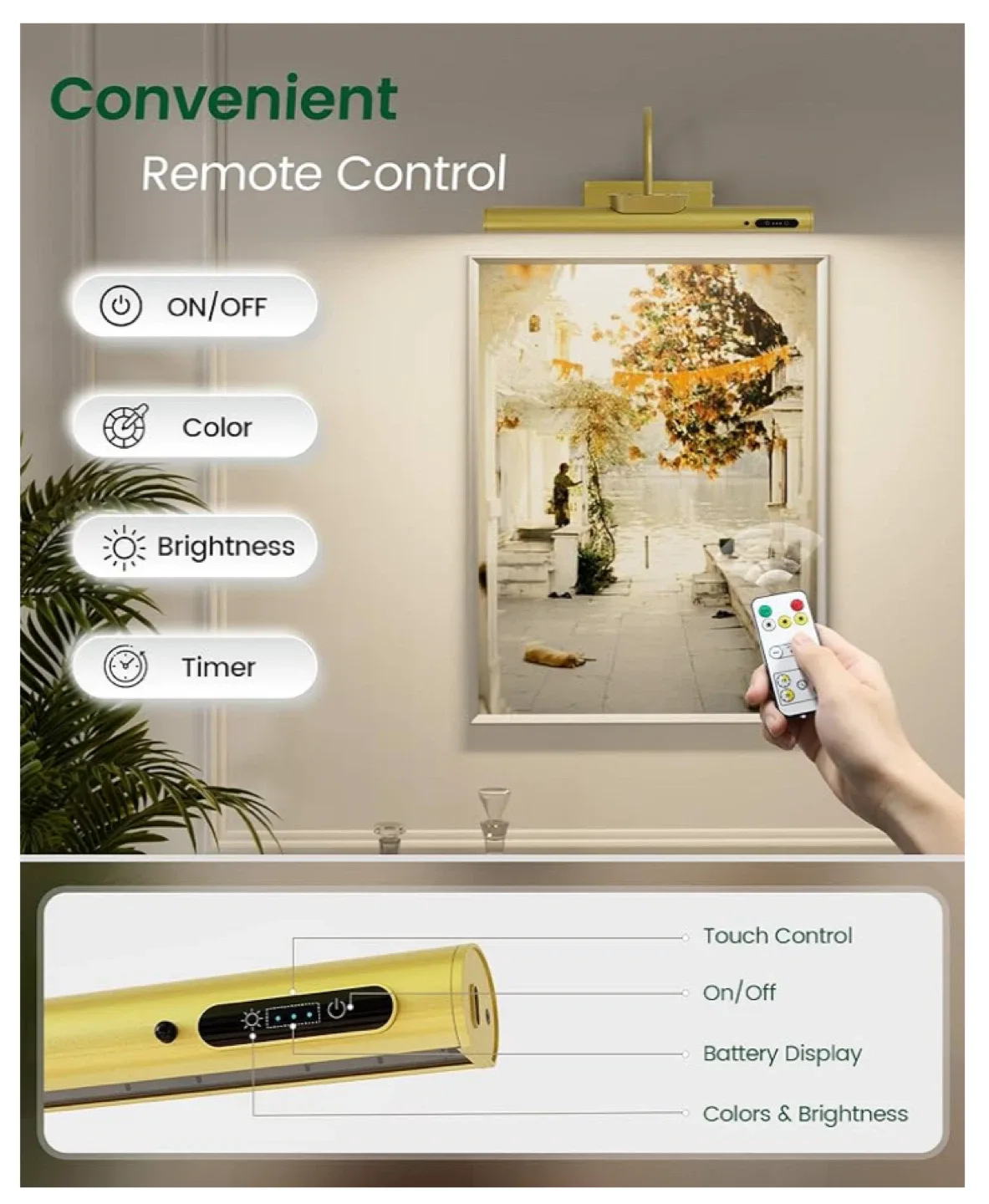 Gold Picture Light with Remote image indicator(2)