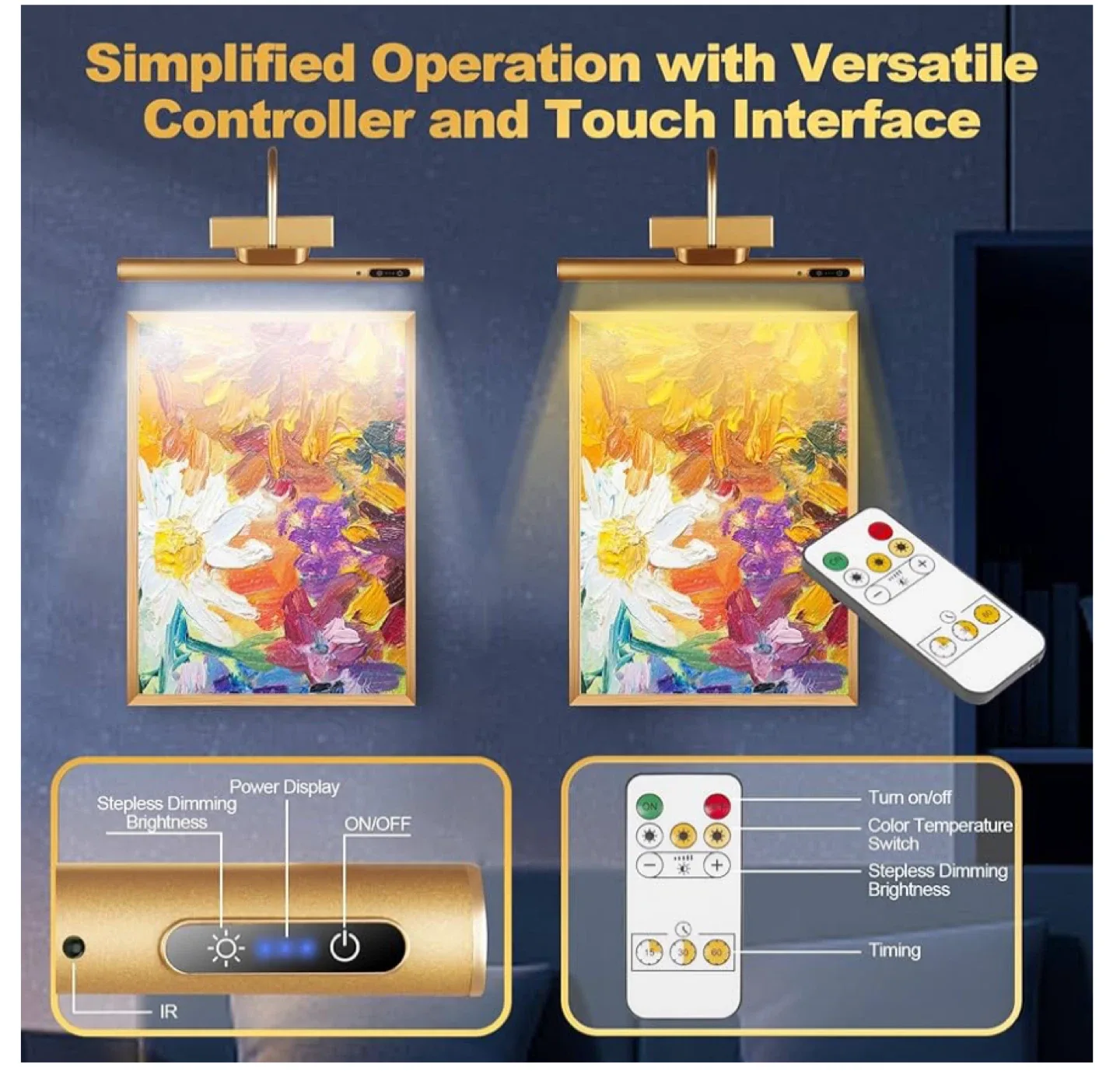 Gold Picture Light with Remote image indicator(5)