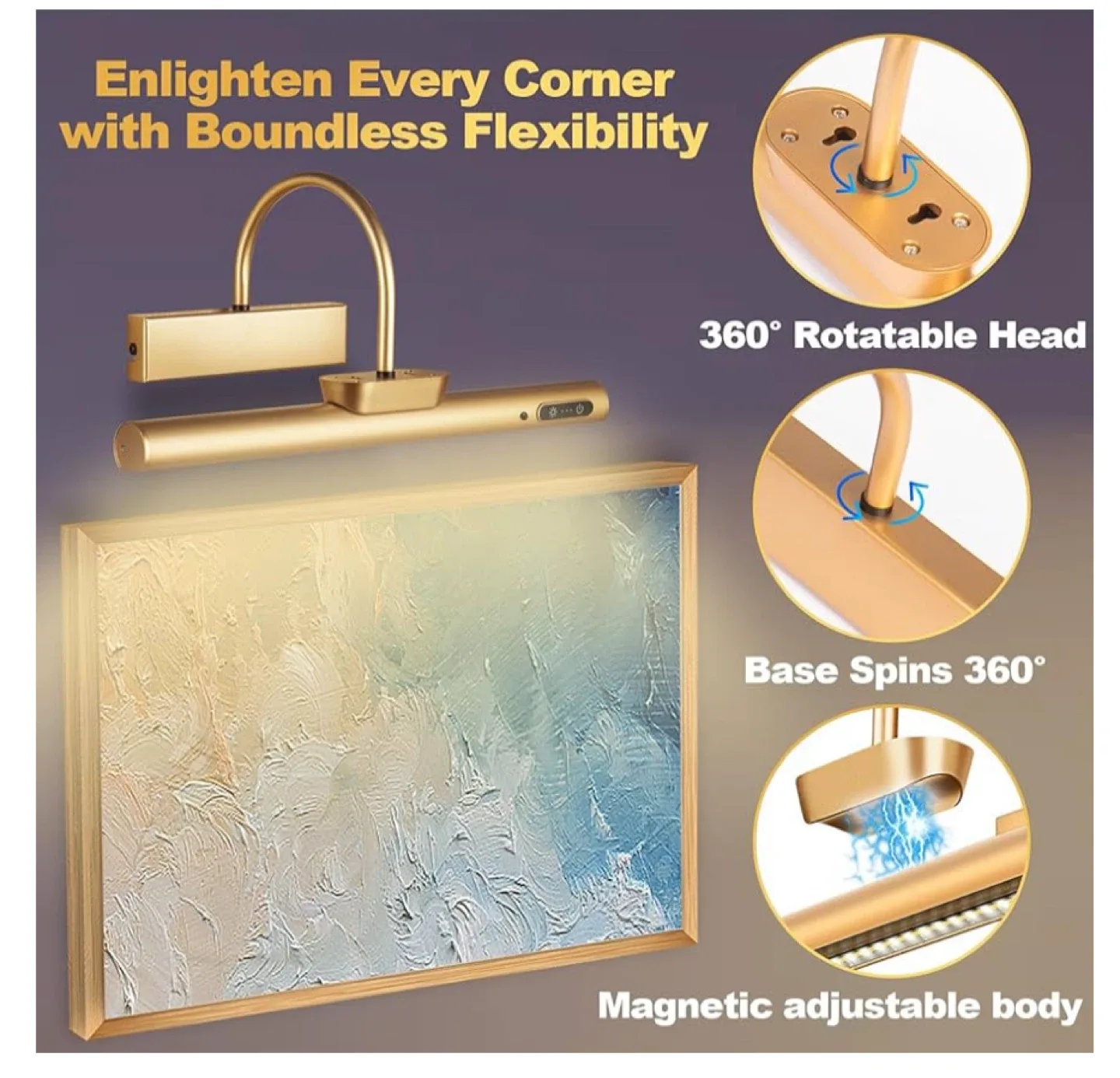 Gold Picture Light with Remote image indicator(7)