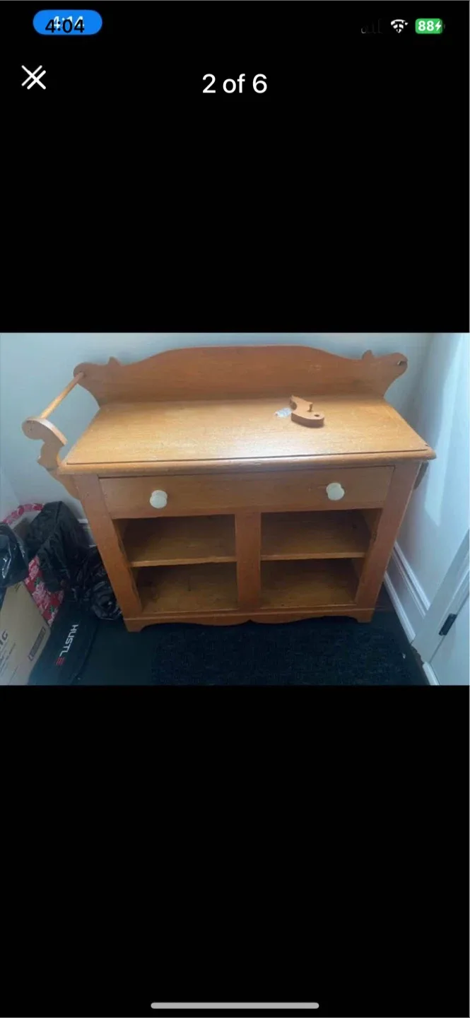 Wooden Cabinet with Wicker Baskets thumbnail