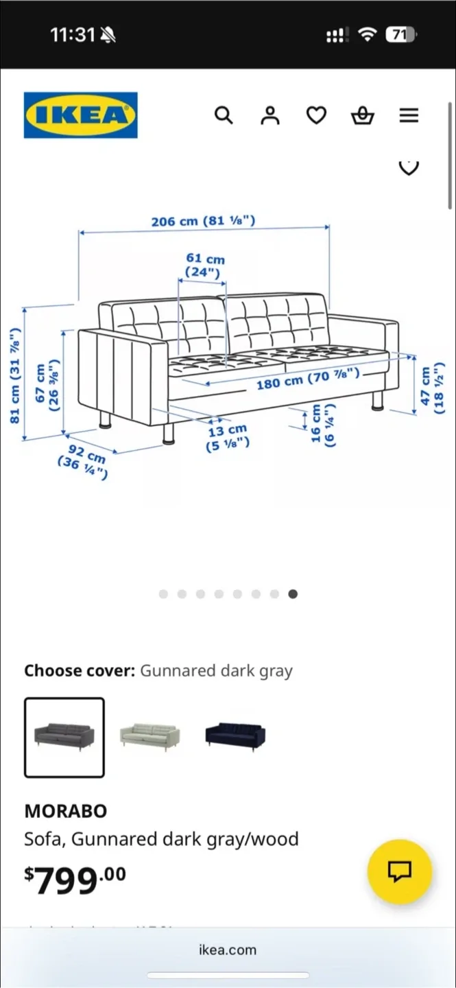 IKEA MORABO Sofa - Gunnared Dark Gray image indicator(2)