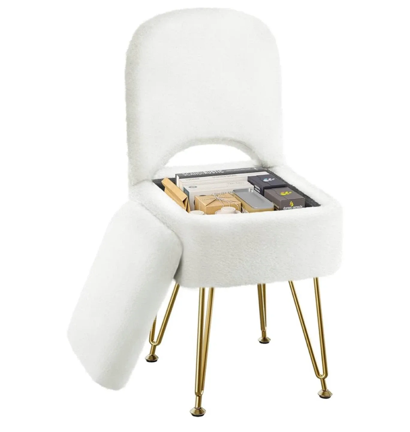White Vanity Chair with Storage
