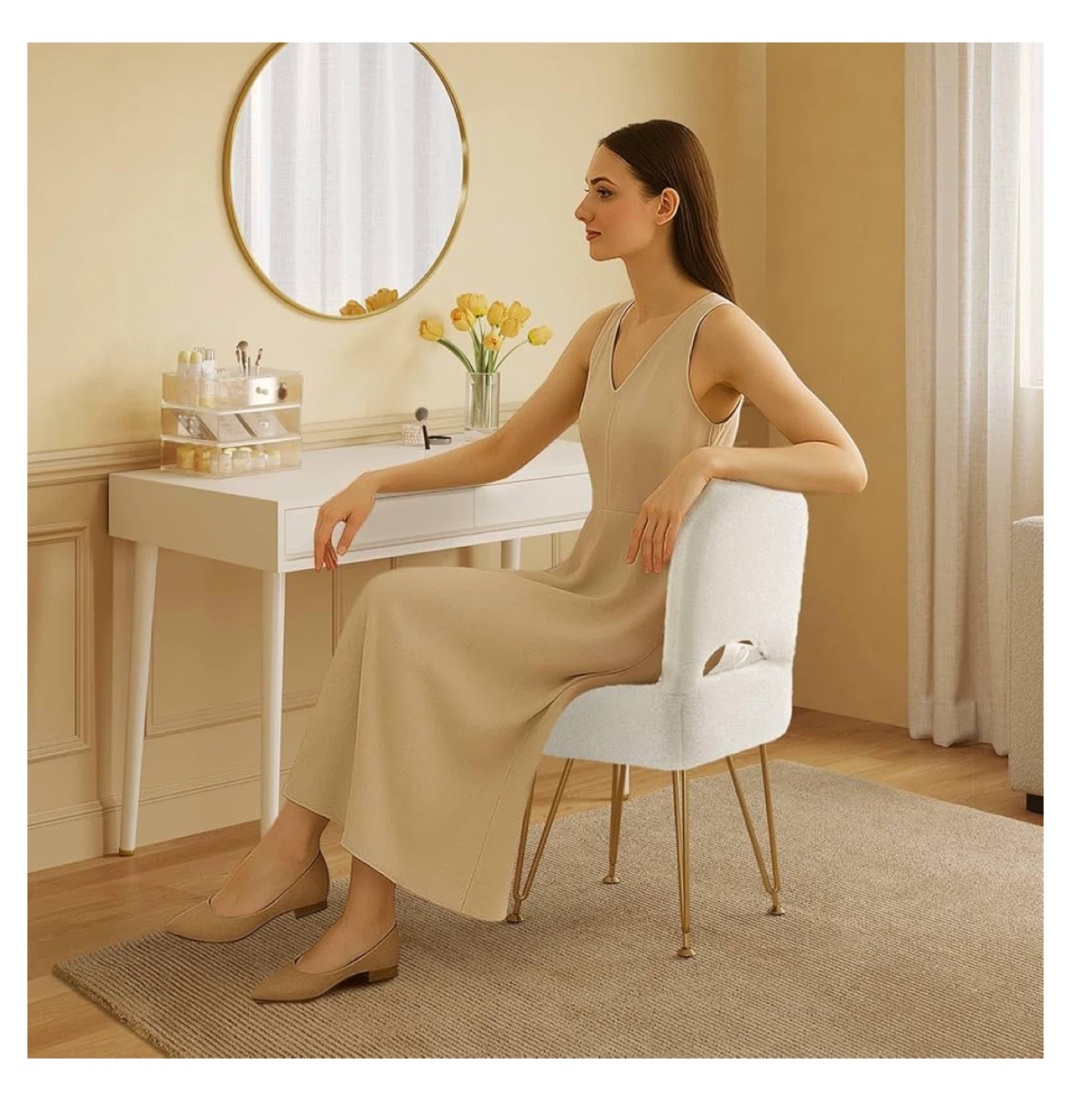 White Vanity Chair with Storage - photo 2