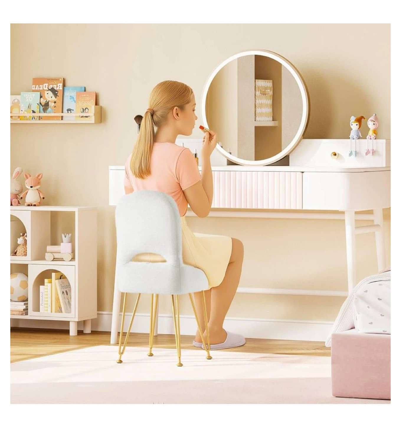 White Vanity Chair with Storage - photo 3