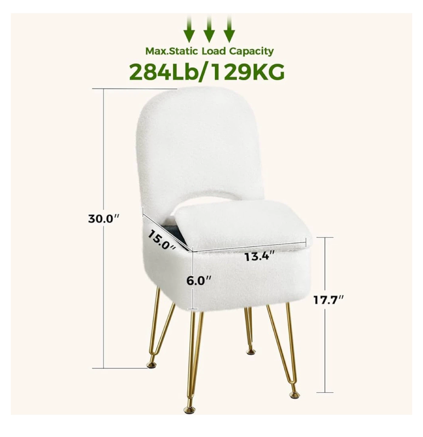 White Vanity Chair with Storage - photo 5