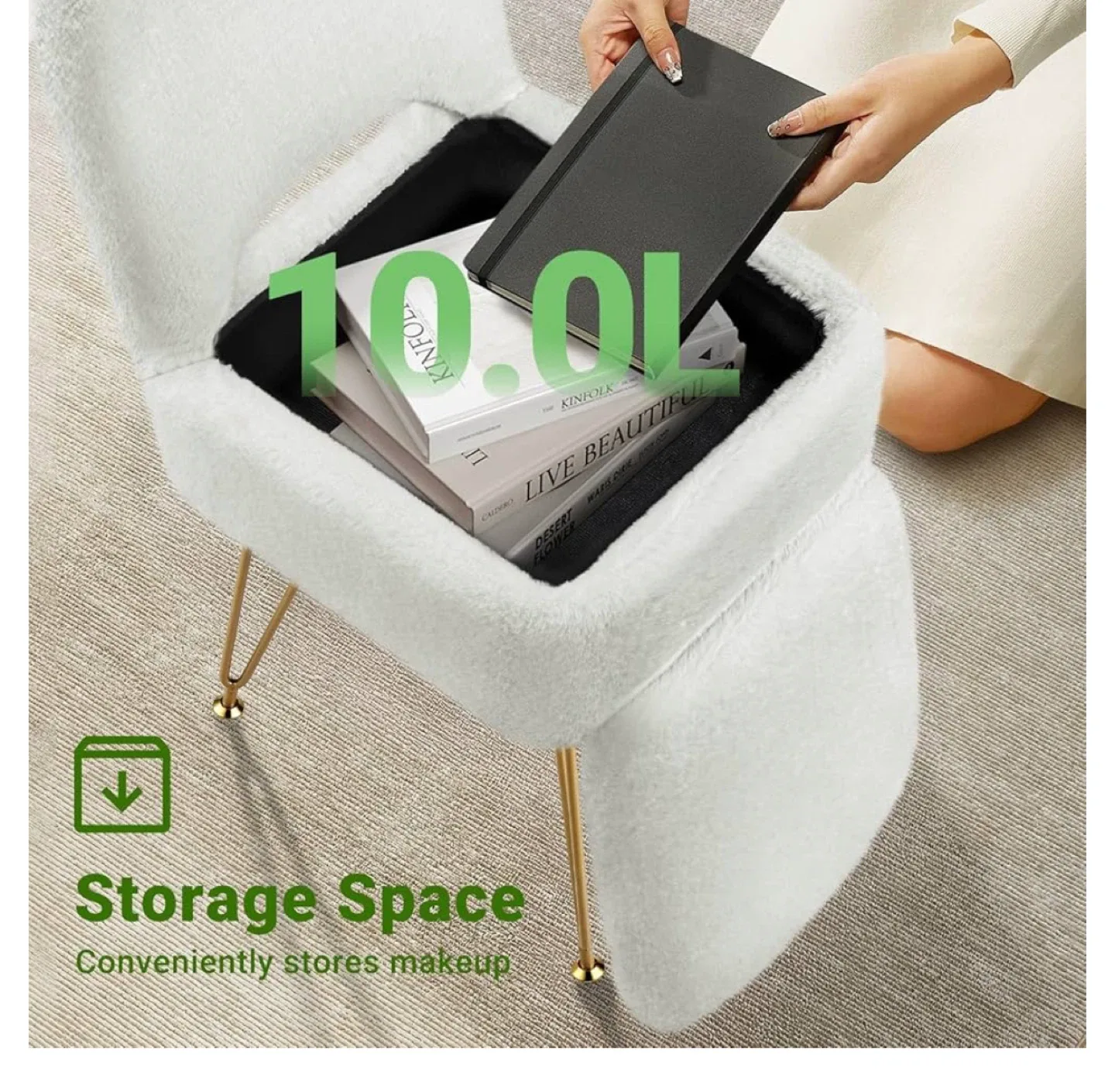 White Vanity Chair with Storage image indicator(7)