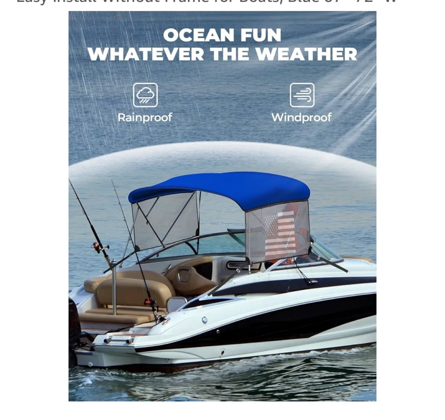 Bimini Top Replacement Cover - Blue, 6 ft Length