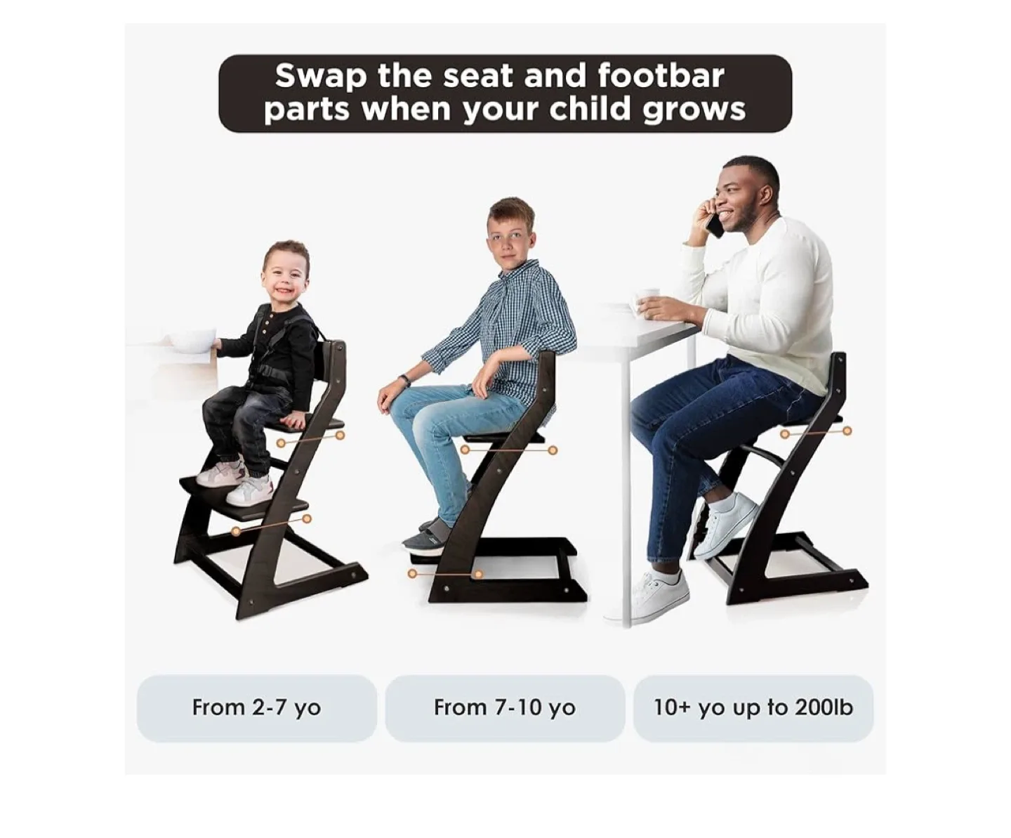 Fornel Adjustable Wooden High Chair - Black image indicator(4)