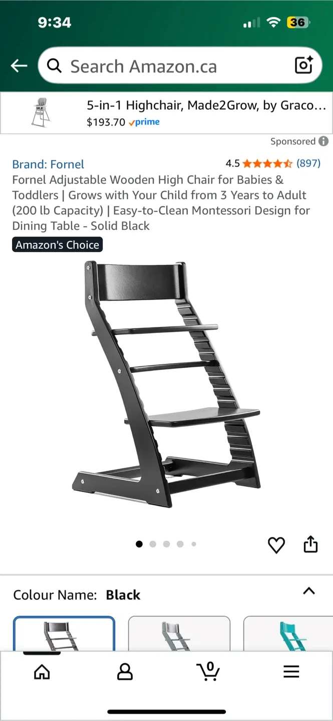 Fornel Adjustable Wooden High Chair - Black