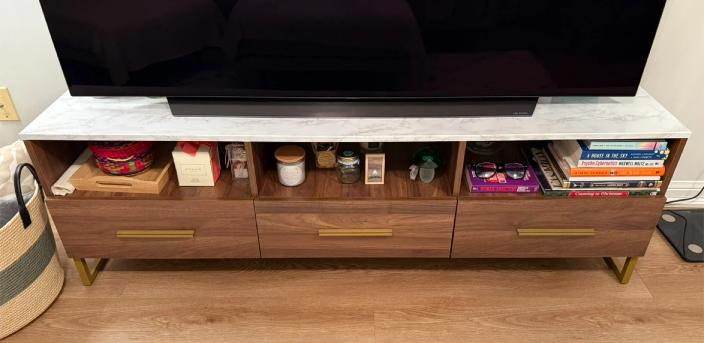 Wood TV Stand with Marble design Top
