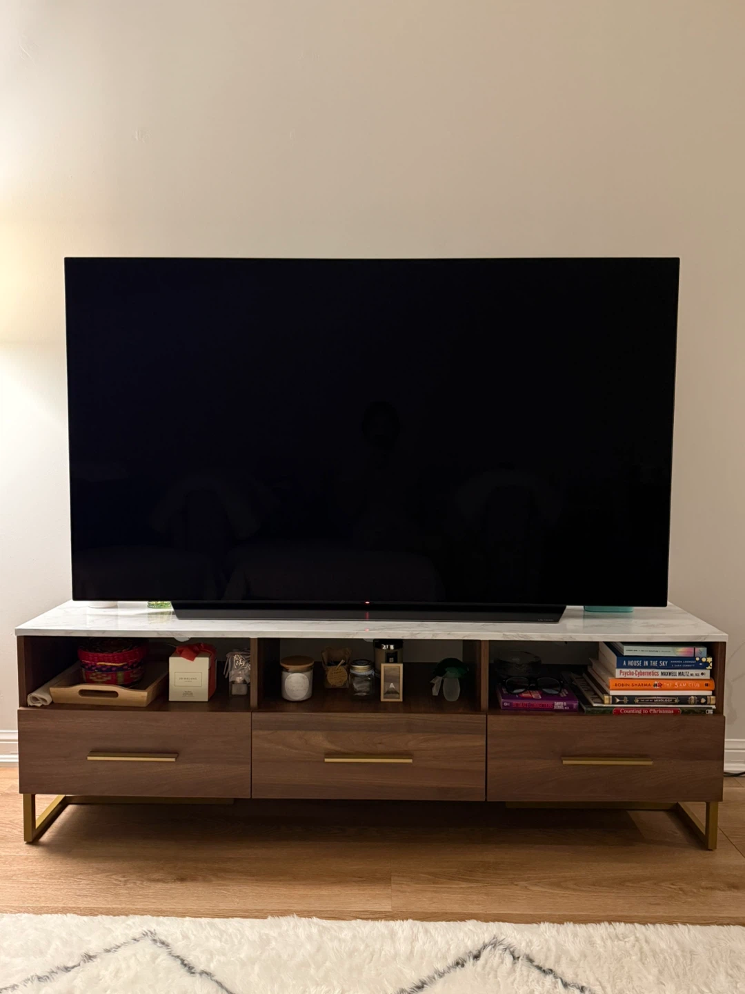 Wood TV Stand with Marble design Top - photo 2