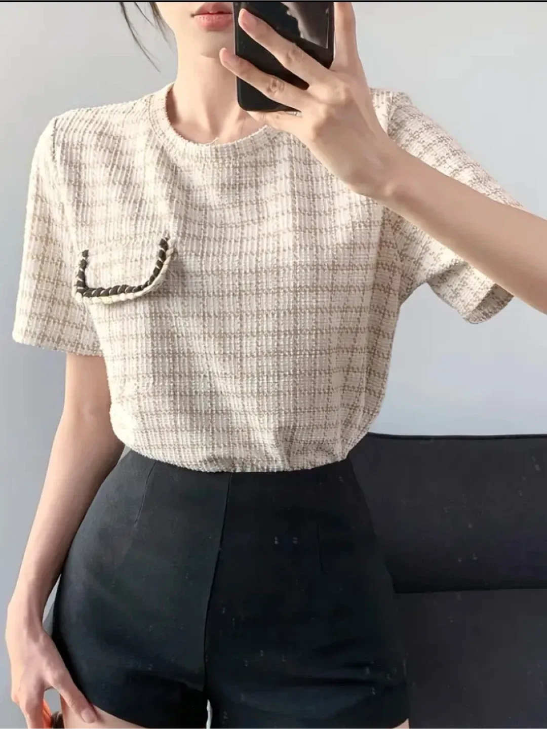 Brand New Chanel Inspired Tweed Short Sleeve Top